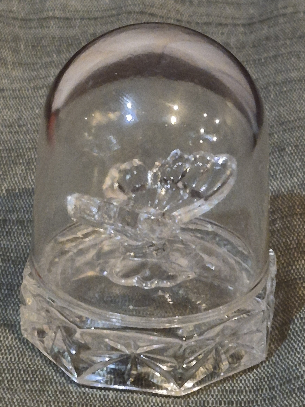 Vintage Hofbauer Byrdes Lead Crystal Butterfly Under Dome Figurine